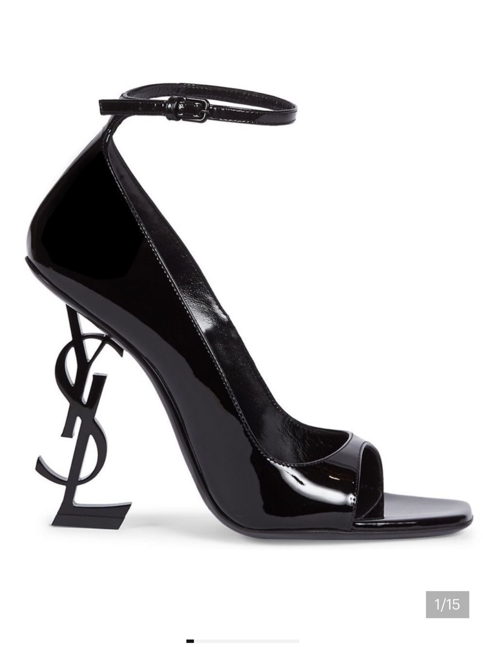 Saint Laurent Black Patent Opyum Logo-Heel Ankle-Strap Pump - Picture 1 of 15